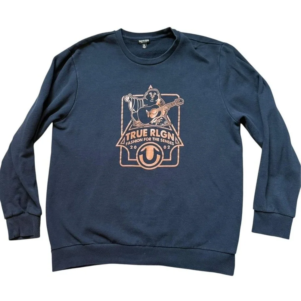 Men's‎ True Religion Crew Neck Sweatshirt – Navy Blue Size XL